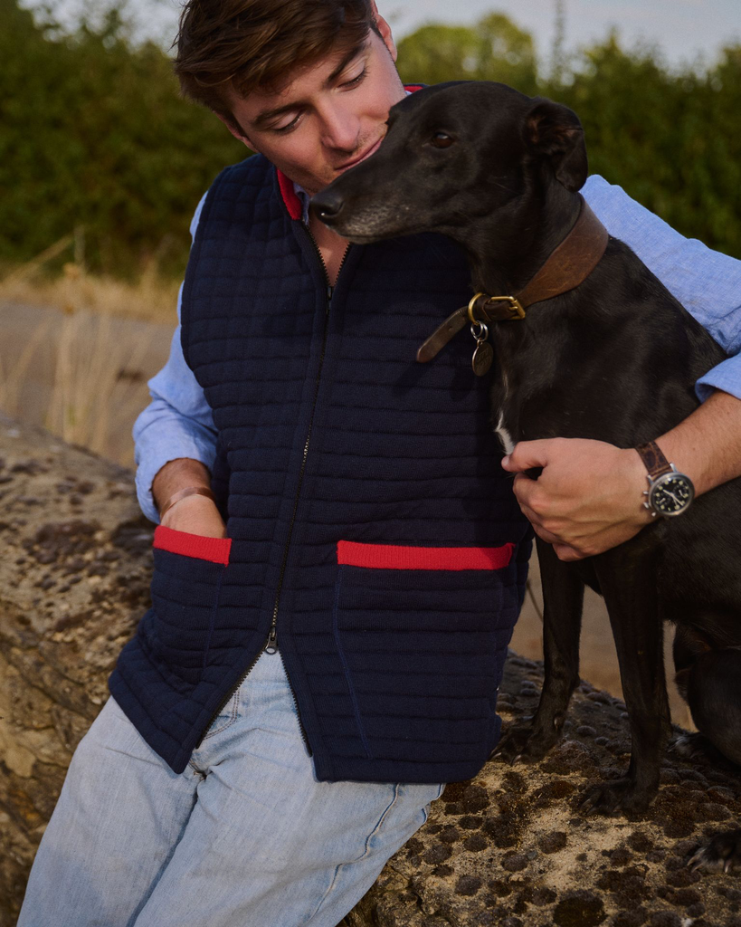 Unisex Gilet Navy & Red - with black lurcher (GP1_8944).webp